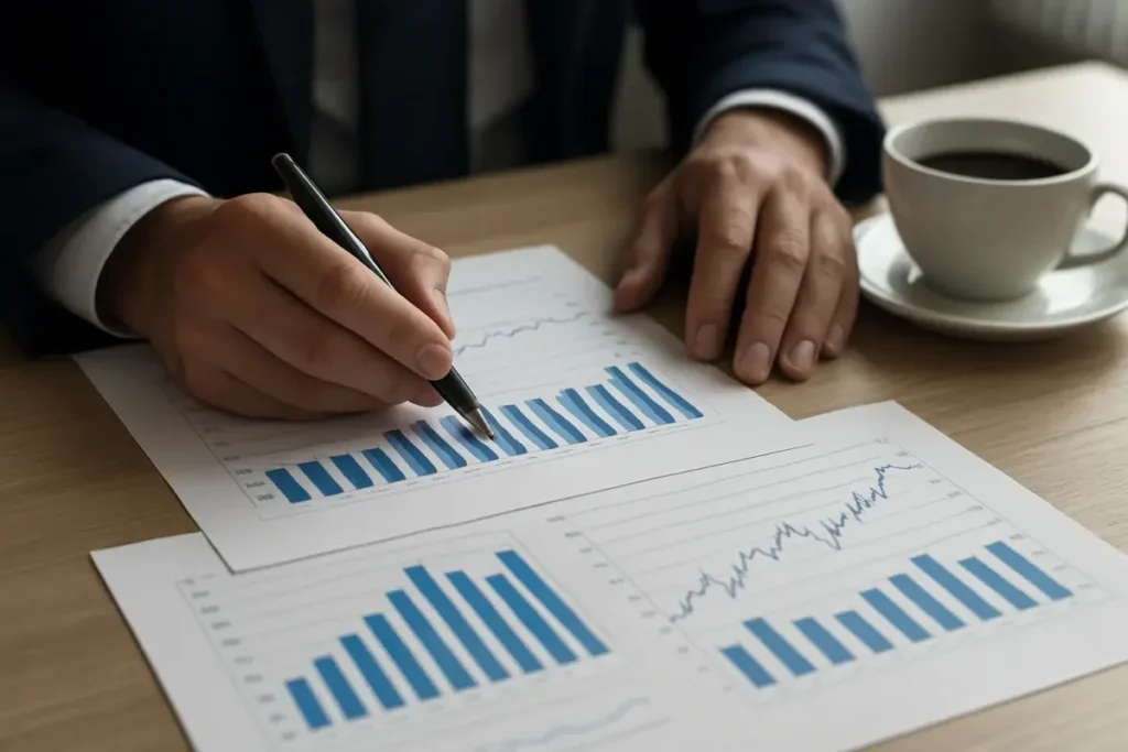 Analyste examinant des graphiques de flux de souscriptions immobilières