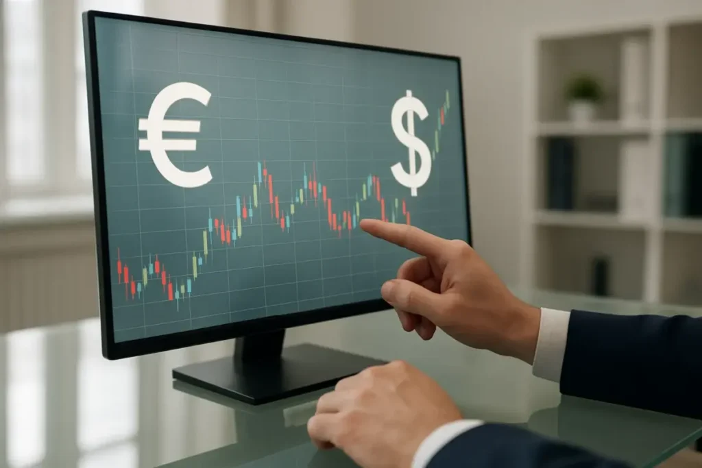 Analyste examinant des graphiques de parités de change EUR USD