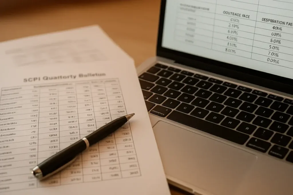 Analyste examinant les indicateurs TOF et TRI d'un bulletin trimestriel SCPI