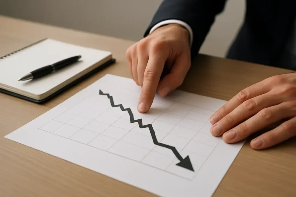 Analyste examinant un graphique de baisse des prix immobiliers