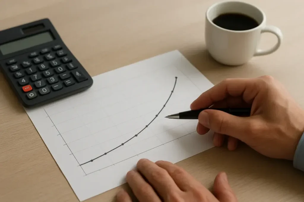 Analyste examinant une courbe de taux obligataires imprimée sur un bureau
