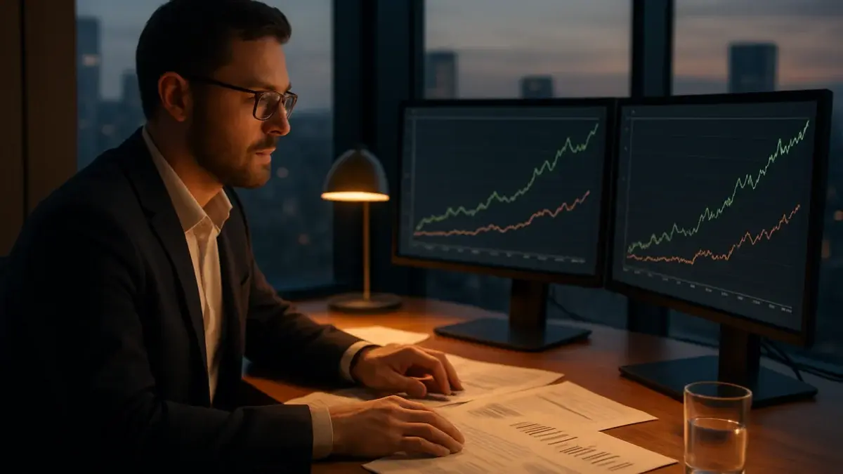 Analyste financier comparant des courbes de performance de fonds actions mondiales