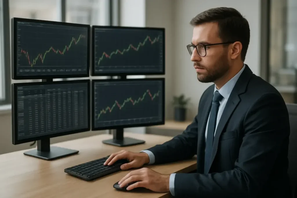 Analyste financier consultant des graphiques de valorisation boursière européenne