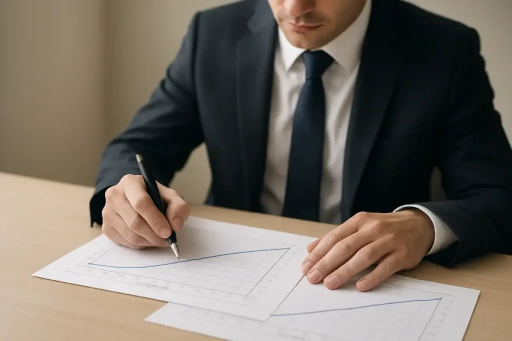 Analyste financier étudiant des courbes de taux obligataires imprimées