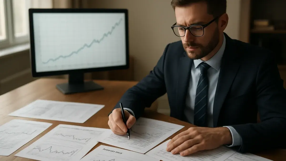 Analyste financier examinant des courbes de taux obligataires sur son bureau