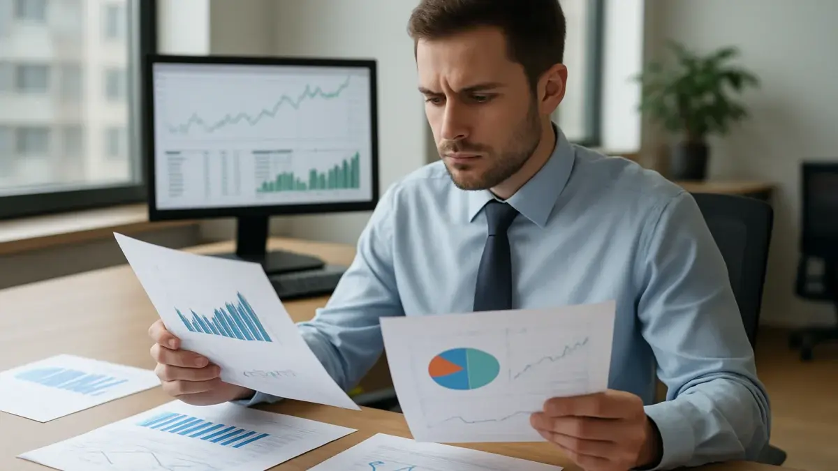 Analyste financier examinant des graphiques de performance de fonds non cotés