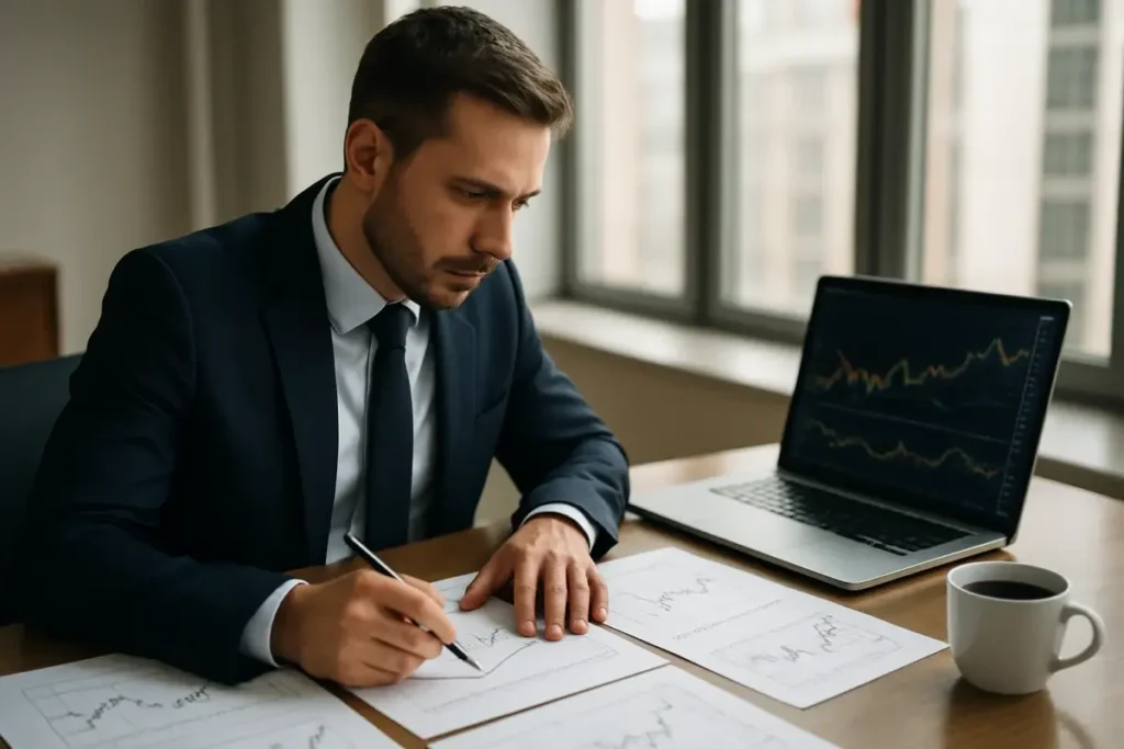 Analyste financier examinant des graphiques de taux obligataires européens