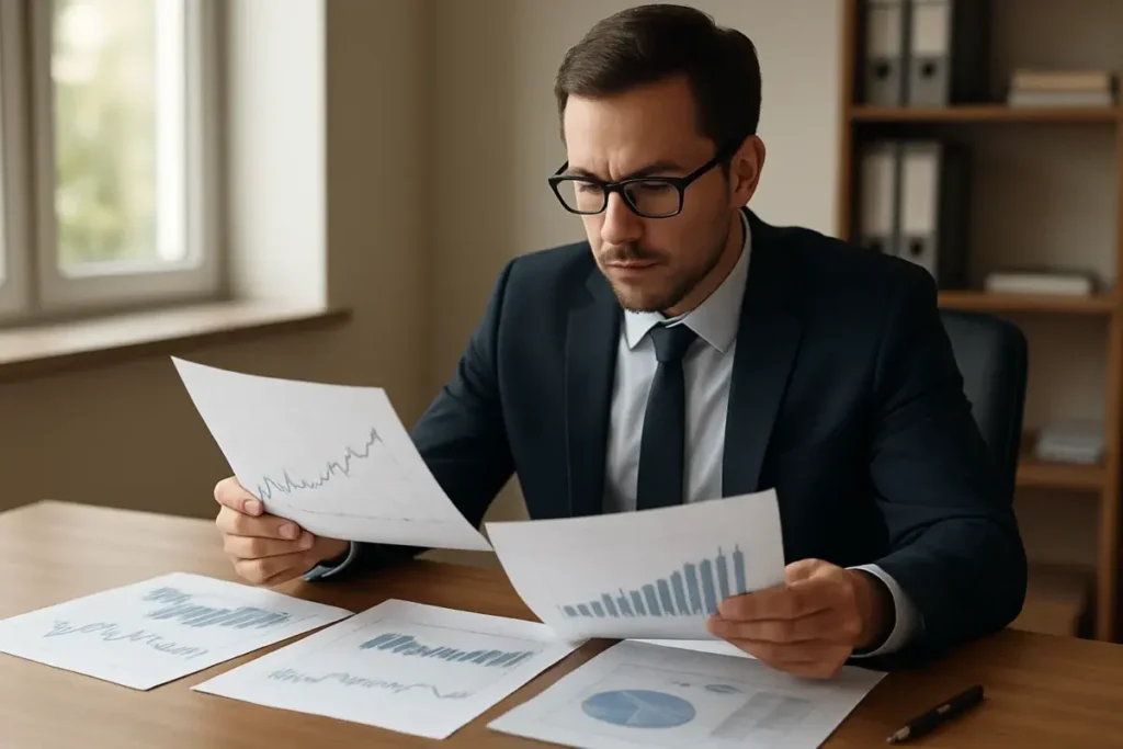 Analyste financier examinant des graphiques d'indices de prix