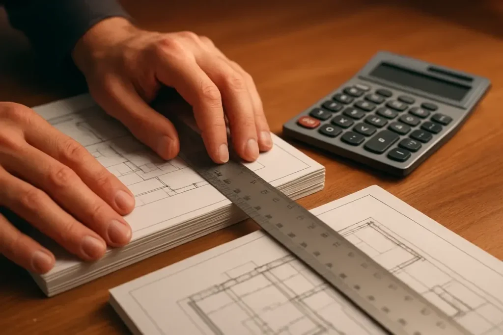 Analyste mesurant l'écart entre deux documents de valorisation immobilière