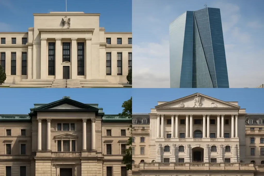 Bâtiments des quatre principales banques centrales mondiales