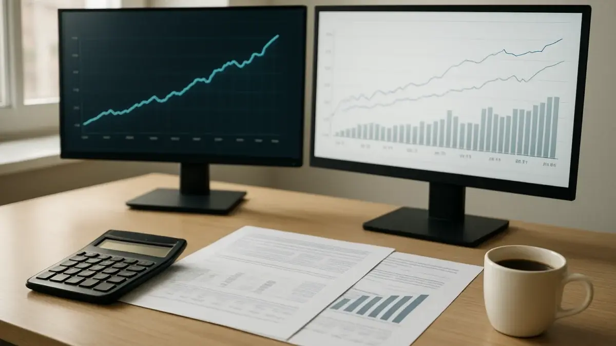 Bureau d'analyste financier avec courbes de taux et rapports de fonds