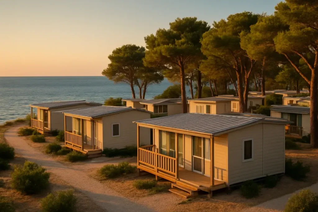Camping quatre étoiles sur la côte adriatique avec bungalows et mer bleue