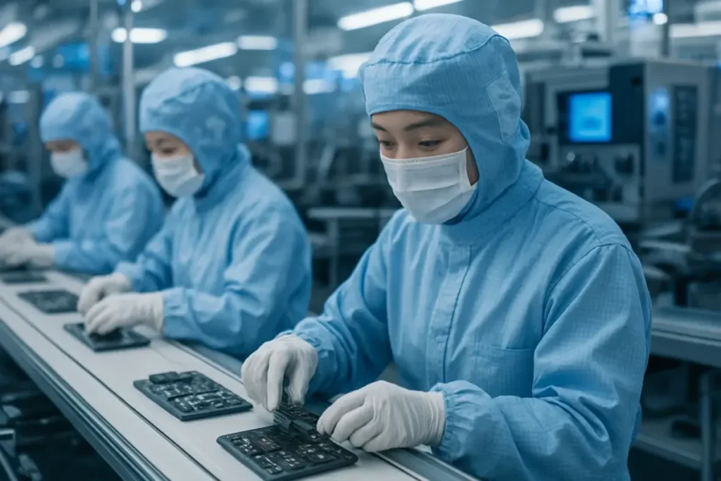 Chaîne d'assemblage de semiconducteurs dans une usine sud-coréenne