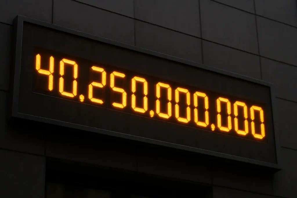 Compteur de dette public affichant un montant supérieur à 40 000 milliards