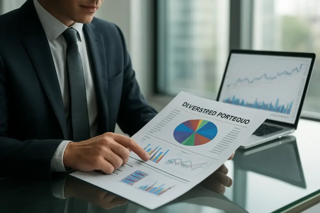 Conseiller en gestion de patrimoine analysant une allocation de portefeuille diversifié