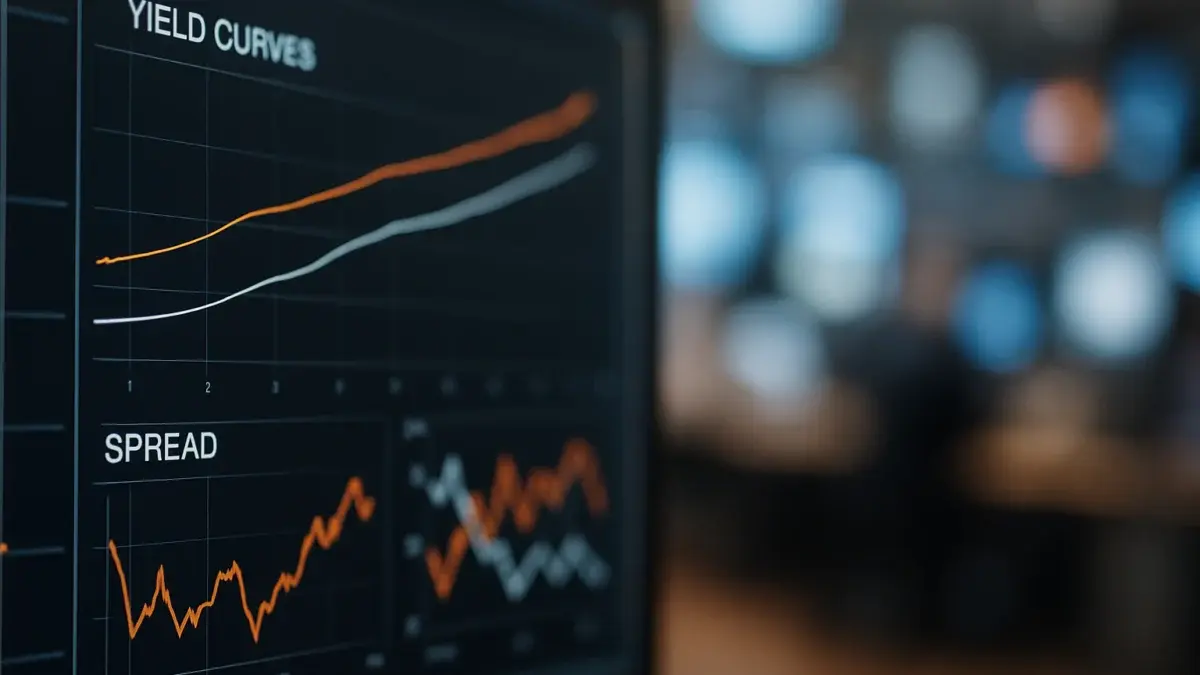 Courbes de taux obligataires sur écran de trading en salle de marché