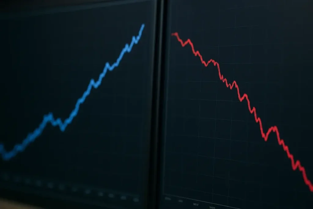 Deux écrans de trading montrant des courbes de taux divergentes