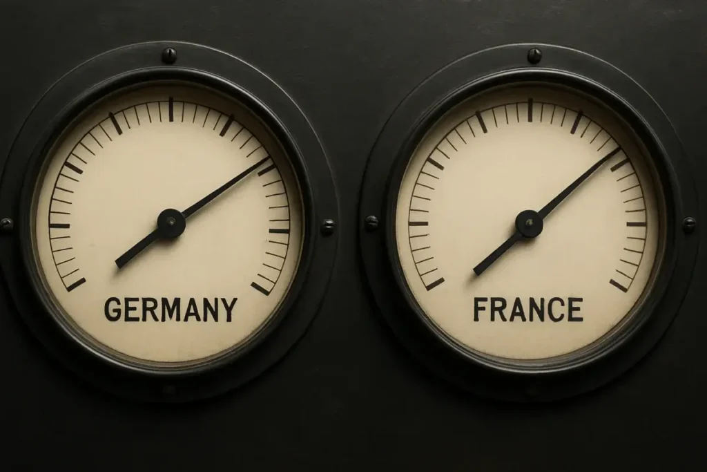 Deux jauges symbolisant l'écart de taux entre France et Allemagne