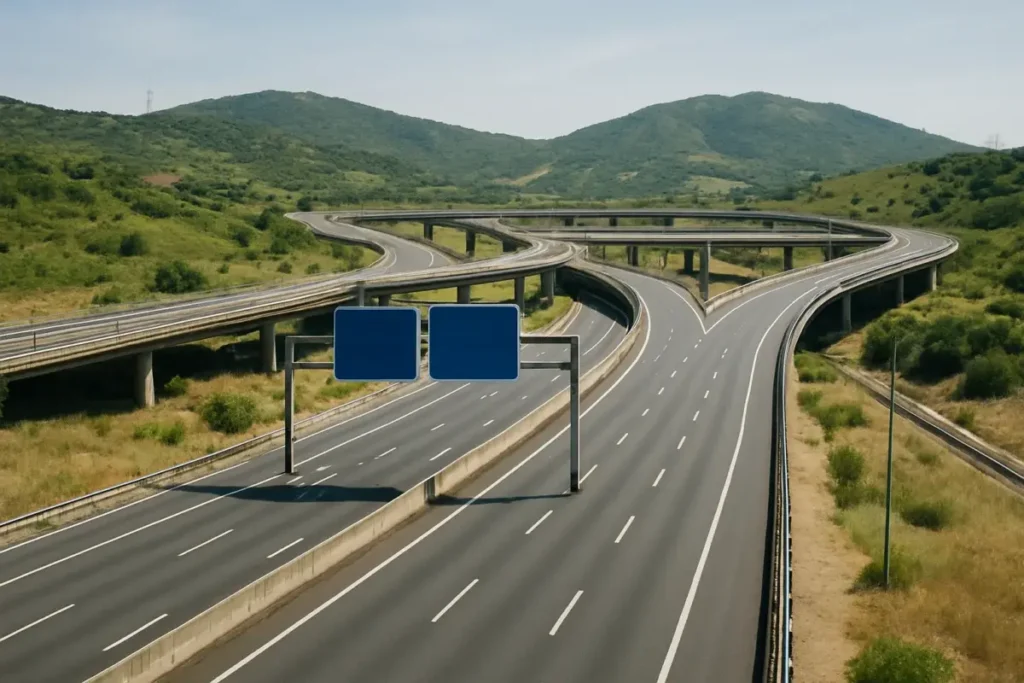 Échangeur autoroutier au nord de Madrid reliant les axes logistiques nationaux