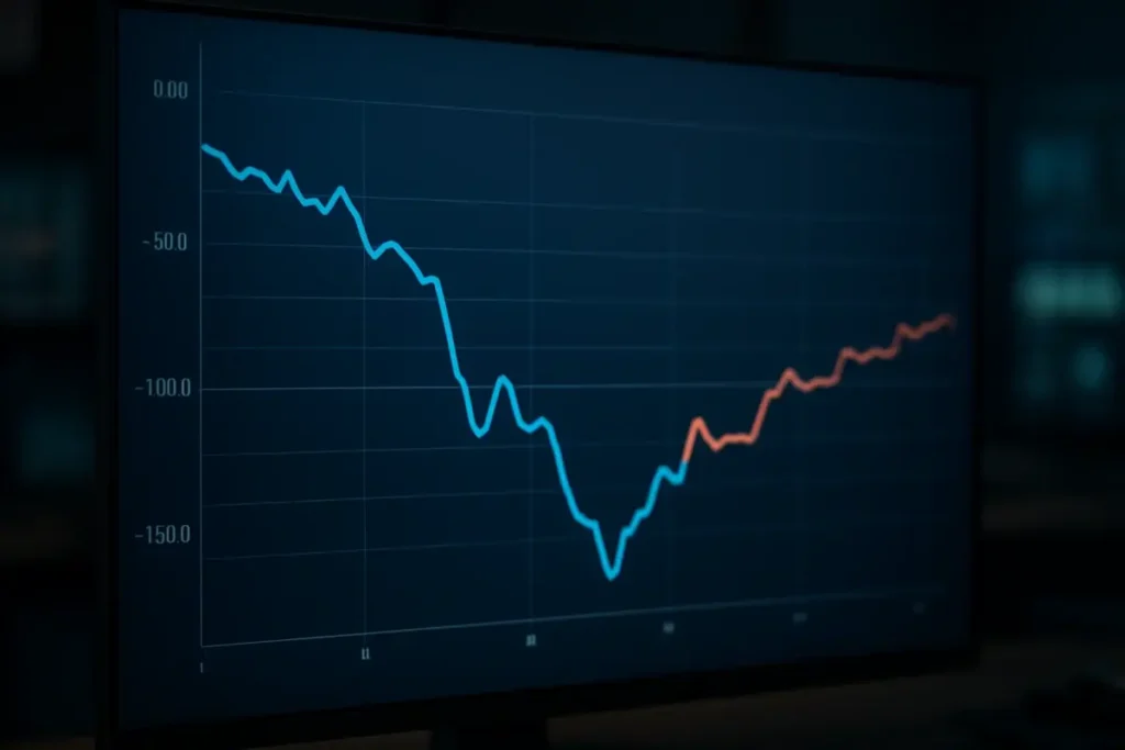 Écran de trading affichant des courbes de prix d'électricité en territoire négatif