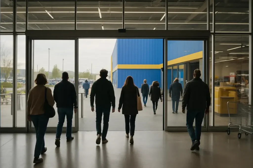 Entrée d'un grand magasin de mobilier dans un parc commercial britannique