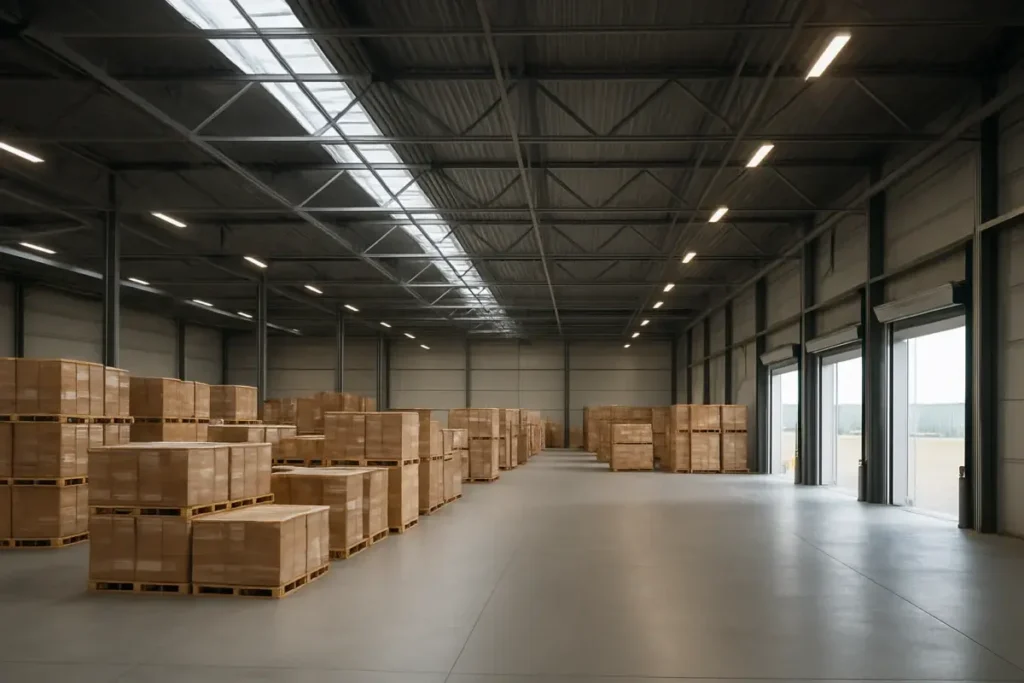 Entrepôt logistique moderne aux Pays-Bas avec baies de chargement ouvertes