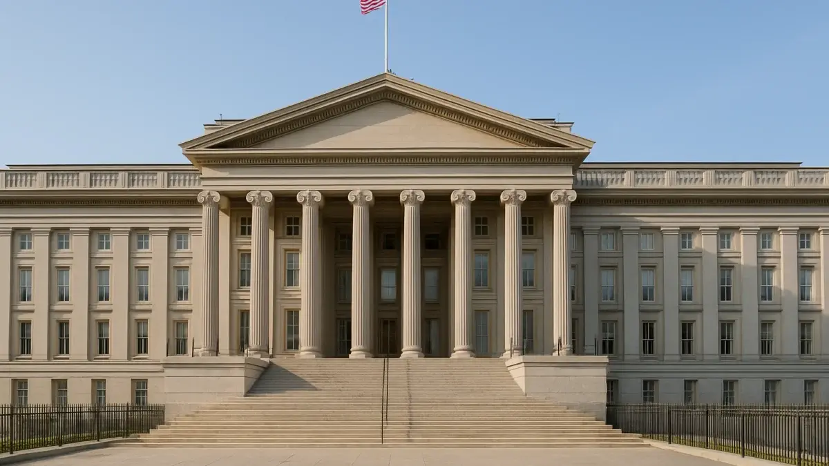 Façade du bâtiment du Trésor américain à Washington DC