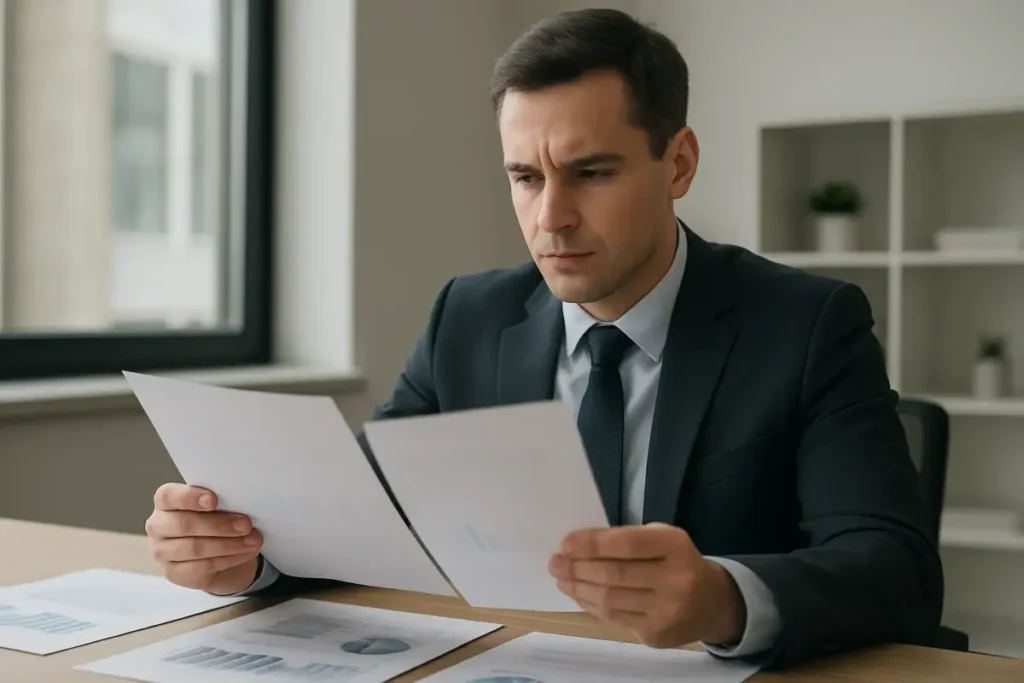 Gérant de portefeuille analysant des rapports d'allocation obligataire dans un bureau