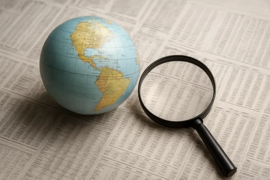 Globe posé sur une carte financière avec focus sur l'Amérique latine