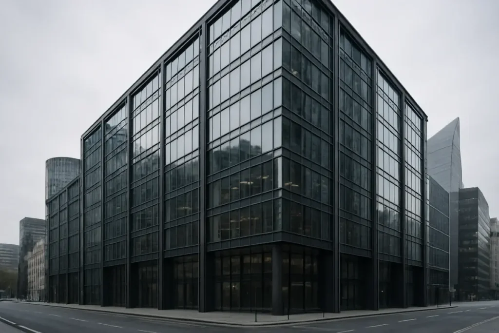Immeuble de bureaux dans le quartier financier de Londres sous ciel gris