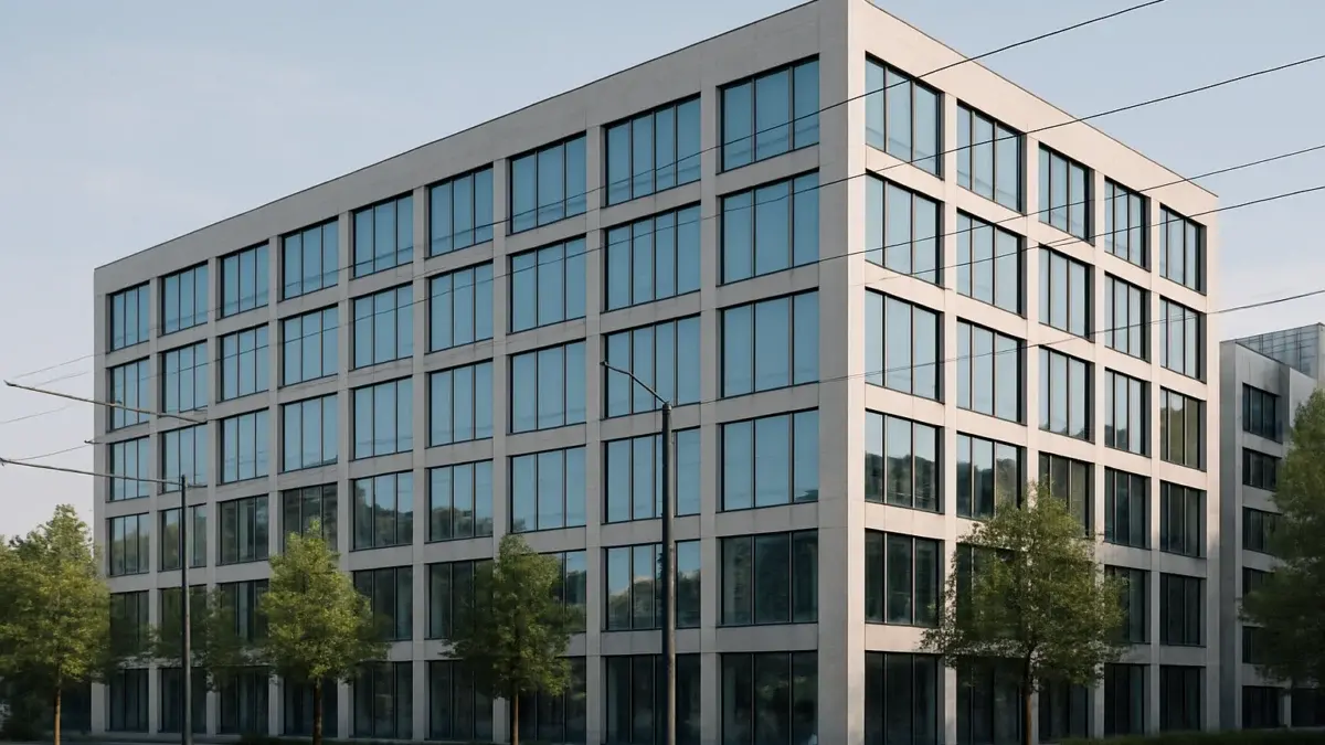 Immeuble de bureaux moderne dans un quartier tertiaire de Varsovie