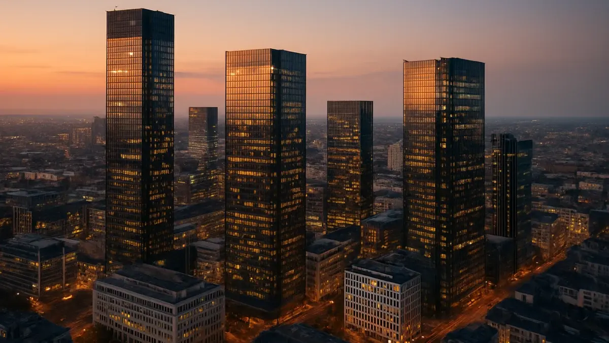 Immeubles de bureaux modernes dans un quartier financier européen au crépuscule