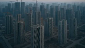 Immeubles résidentiels chinois vides et inachevés en périphérie urbaine