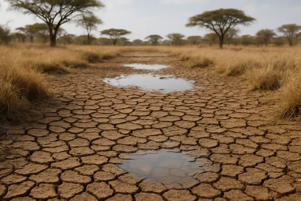 Lit de rivière asséché illustrant la dégradation des ressources en eau naturelles