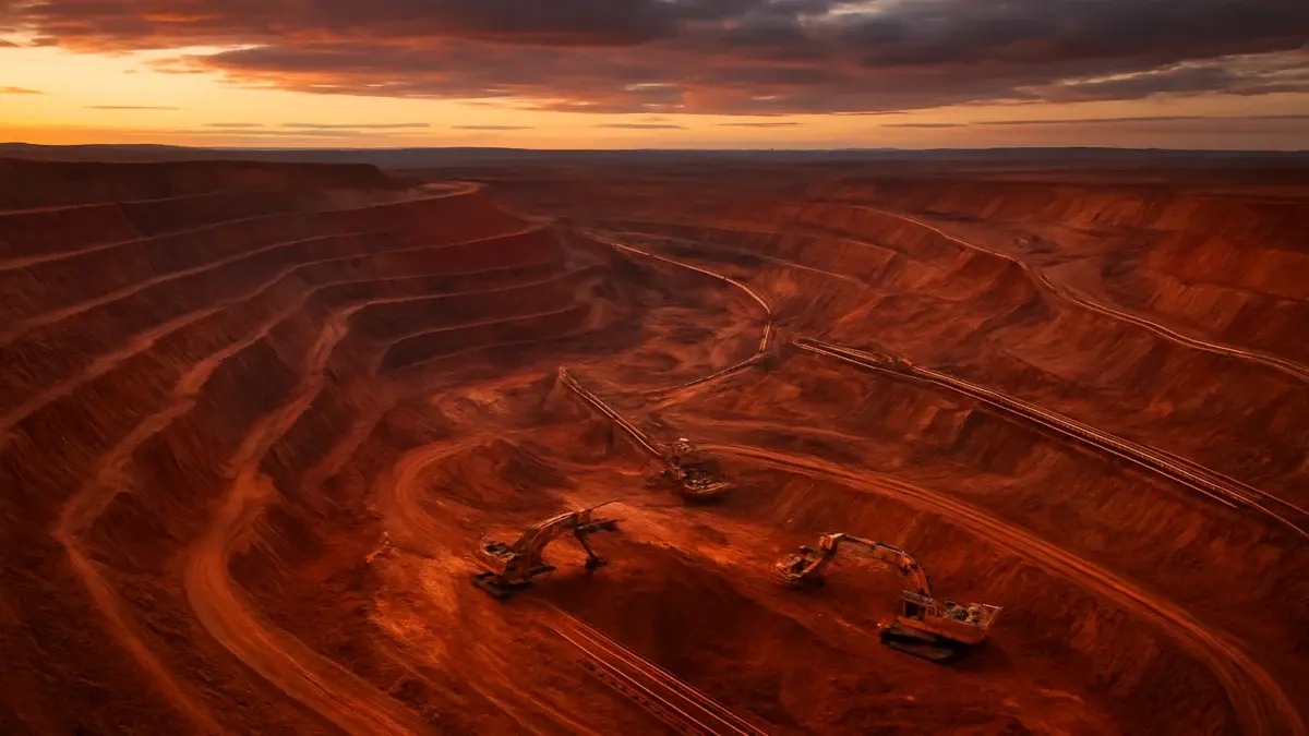 Mine de cuivre à ciel ouvert vue du ciel au crépuscule