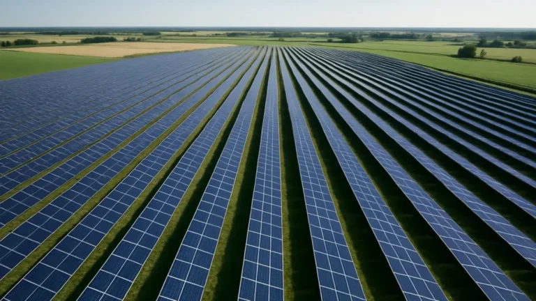 Parc solaire vu du ciel, illustration du financement de projets verts