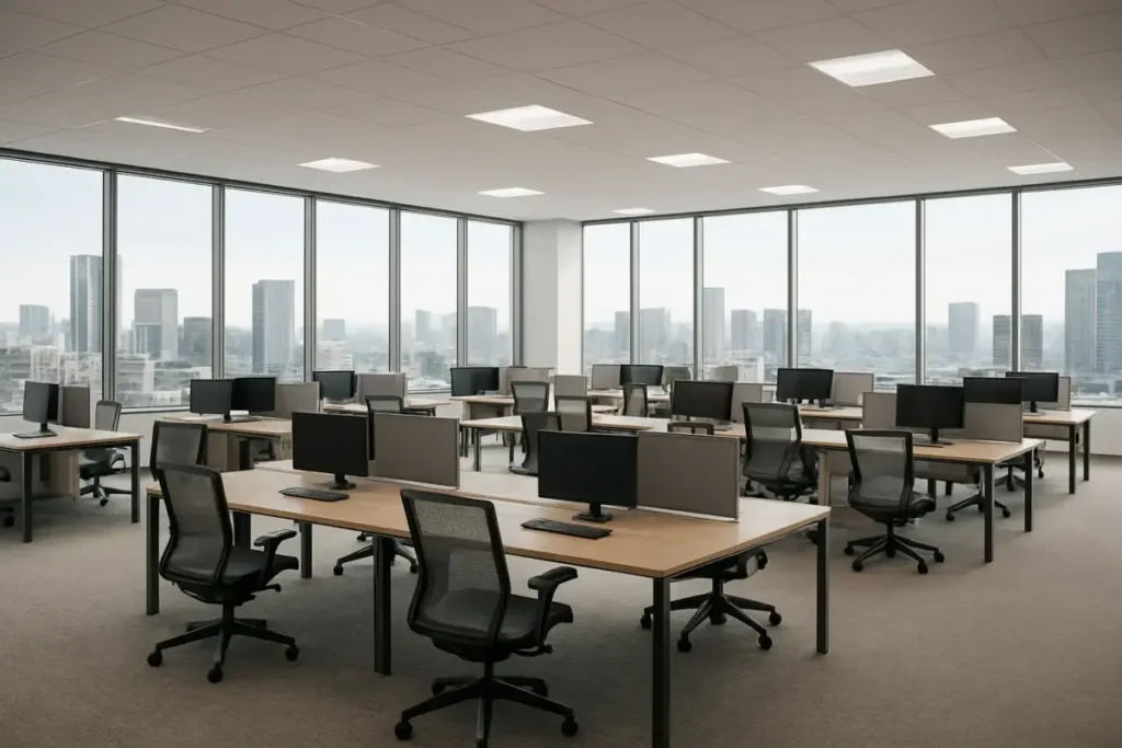 Plateau de bureaux vide illustrant le risque de vacance immobilière