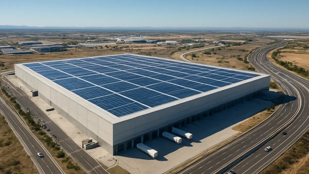 Plateforme logistique frigorifique avec panneaux photovoltaïques en toiture, nord de Madrid