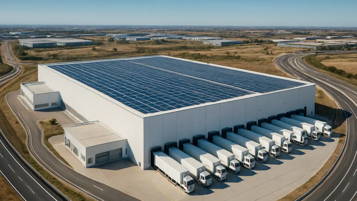 Plateforme logistique frigorifique moderne dans un parc industriel près de Madrid