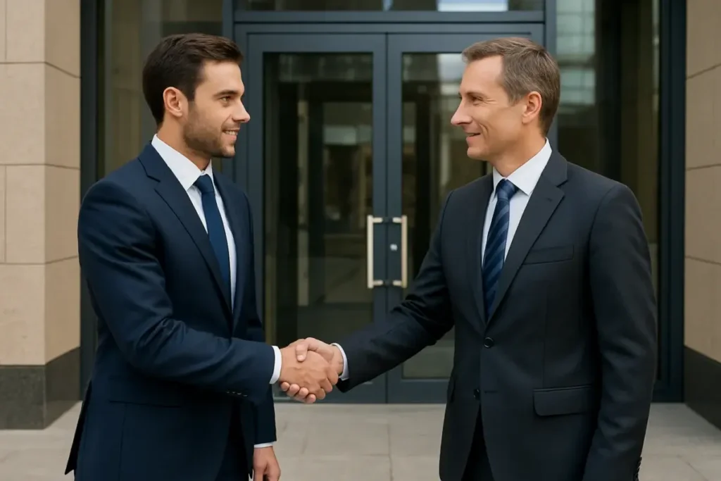 Poignée de main lors d'une acquisition immobilière commerciale