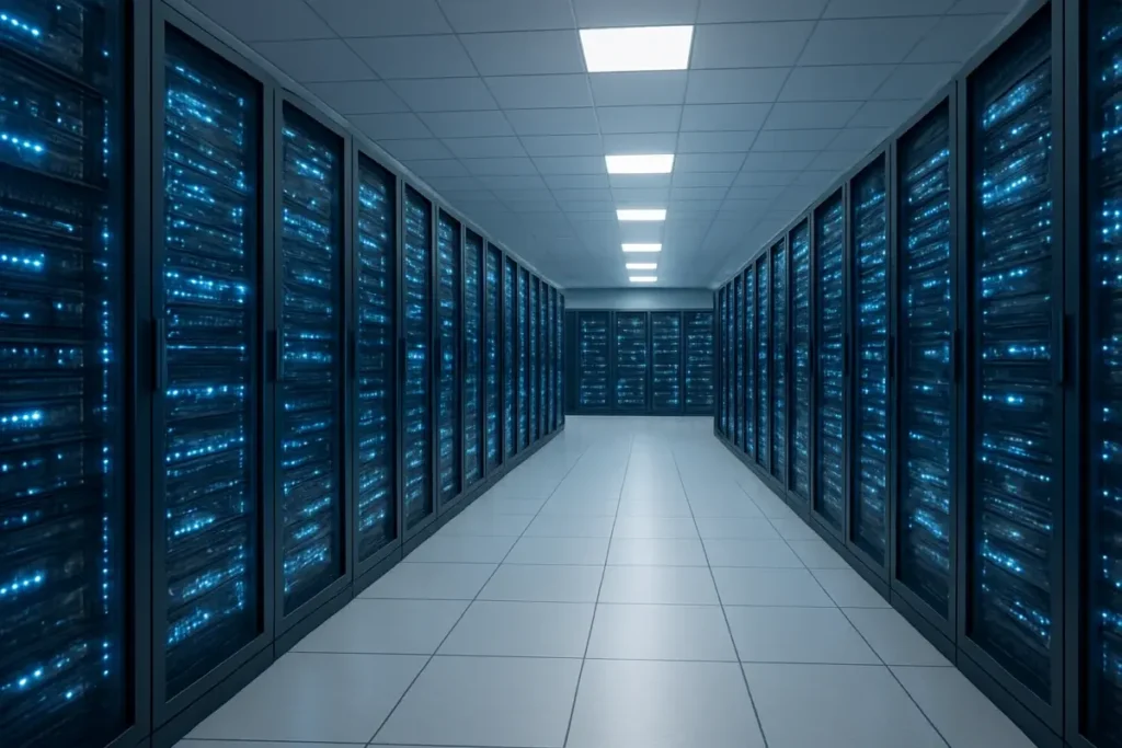Rangées de serveurs dans un centre de données hyperscaler