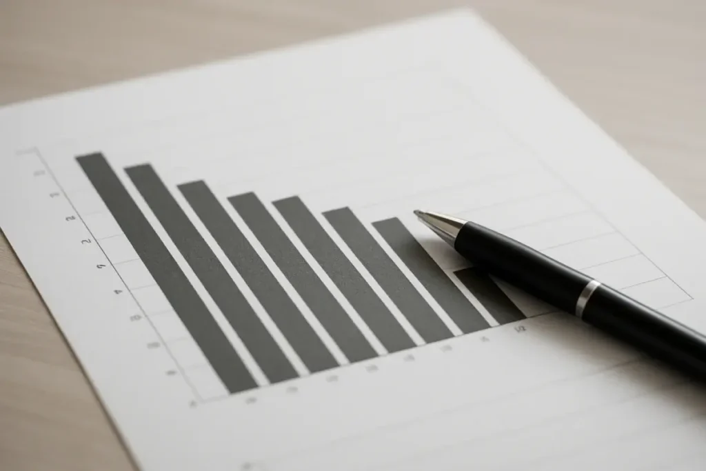 Rapport financier avec graphiques en baisse posé sur un bureau