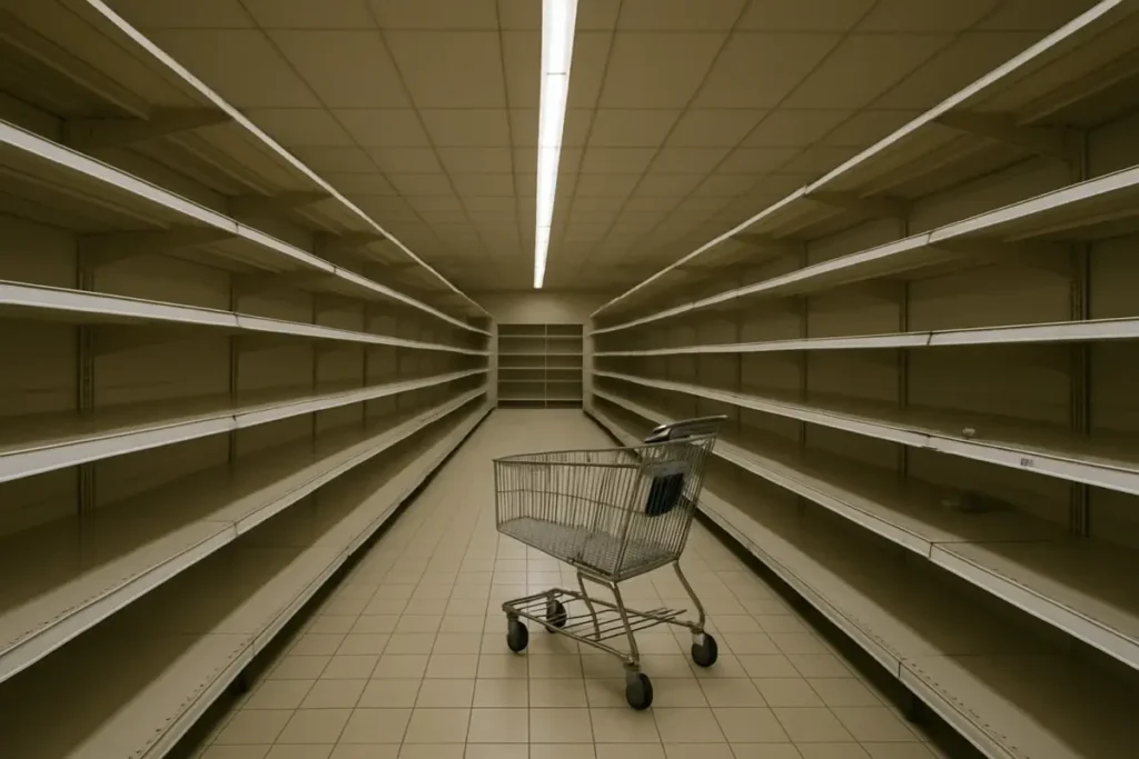 Rayon de supermarché français illustrant la pression sur la consommation intérieure