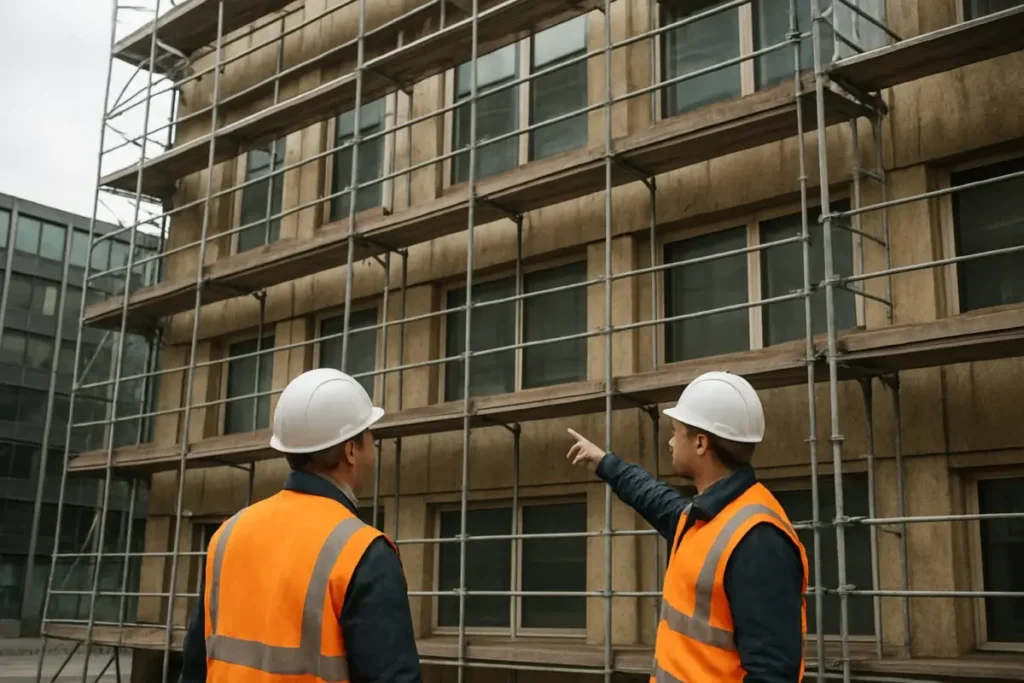 Rénovation énergétique d'un immeuble de bureaux européen en cours de travaux