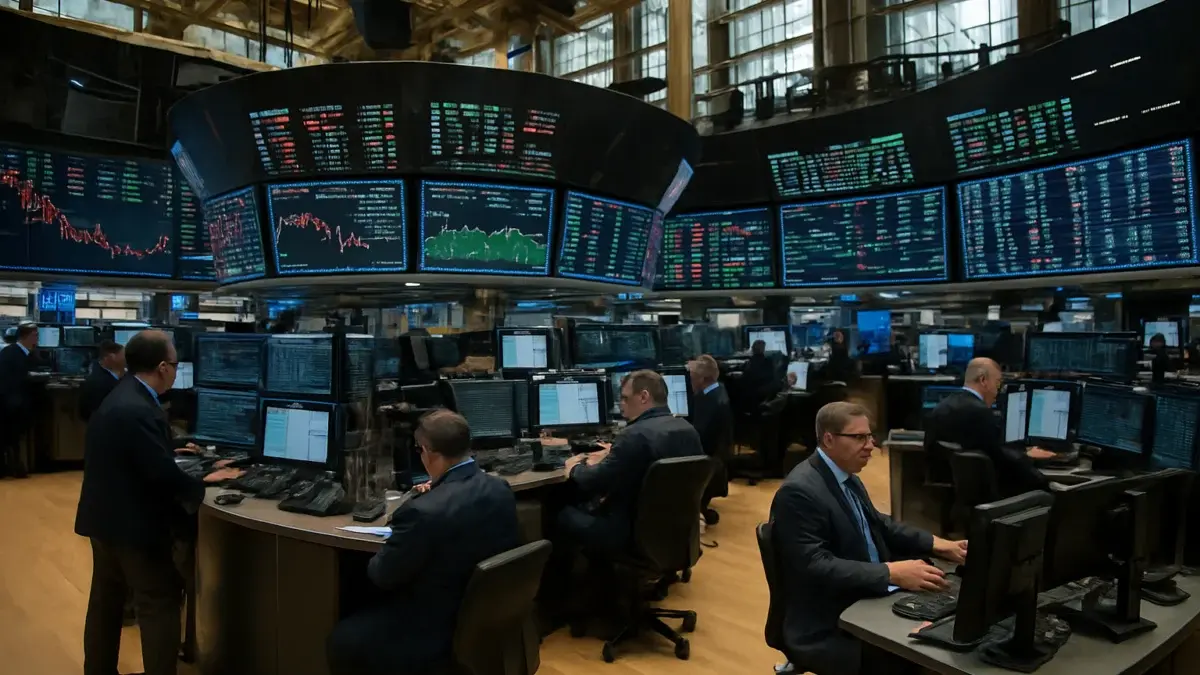 Salle des marchés de la Bourse de New York avec écrans de cotation