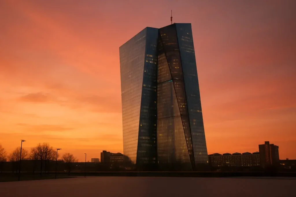 Siège de la Banque centrale européenne à Francfort au crépuscule