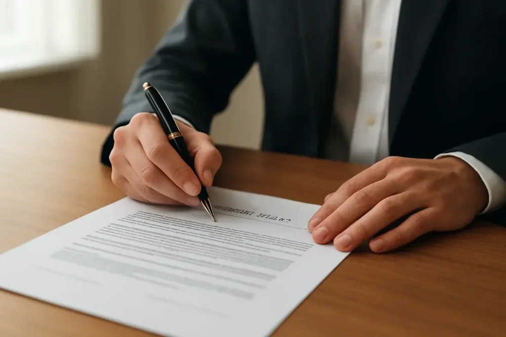 Signature d'un bail commercial long terme sur bureau professionnel