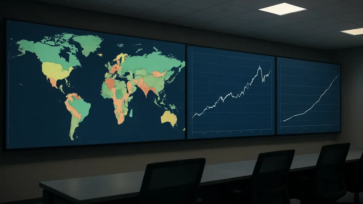 Tableau de bord économique mondial avec indicateurs de croissance et d'inflation