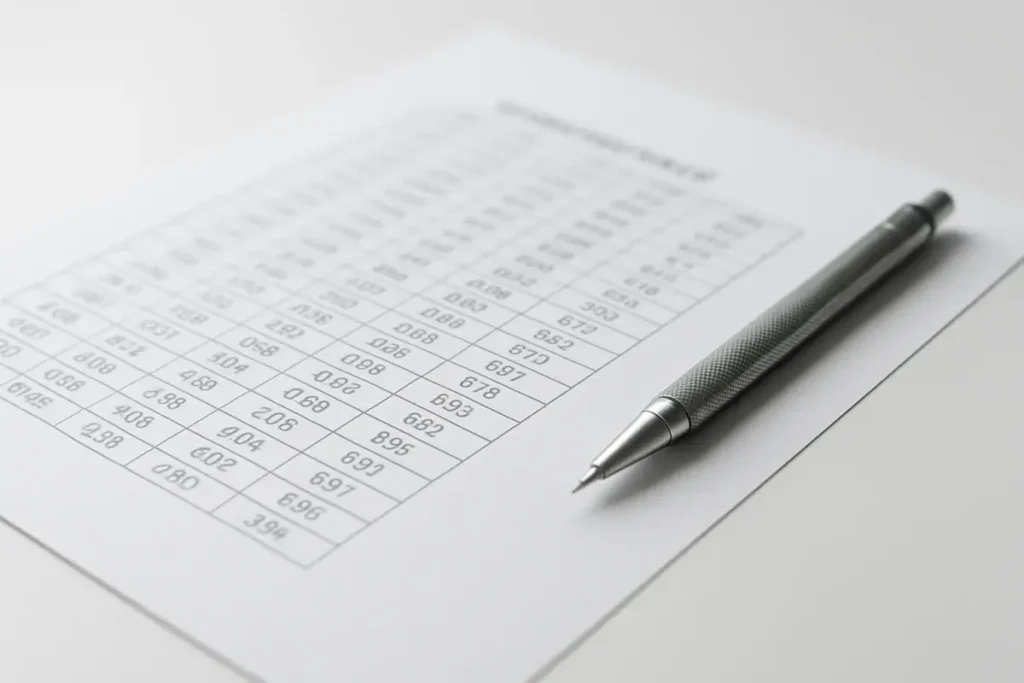 Tableau de performances financières imprimé sur un bureau