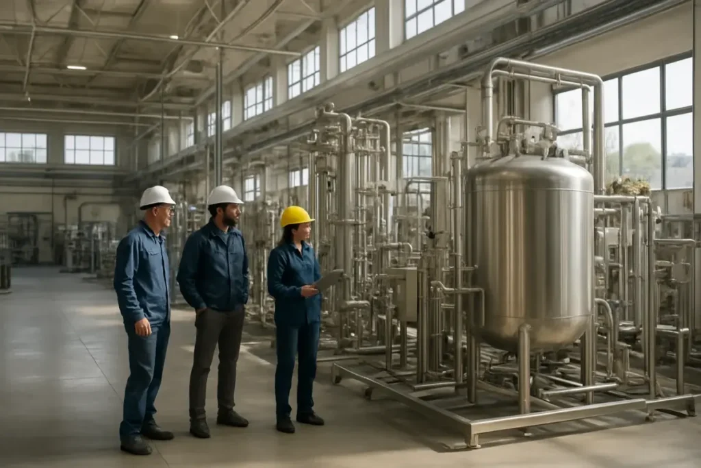 Usine d'ingénierie industrielle italienne avec ouvriers en activité